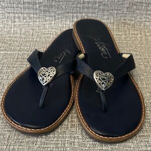 Brighton Blue and tan leather Flip Flop Sandals with Silver Heart Accent